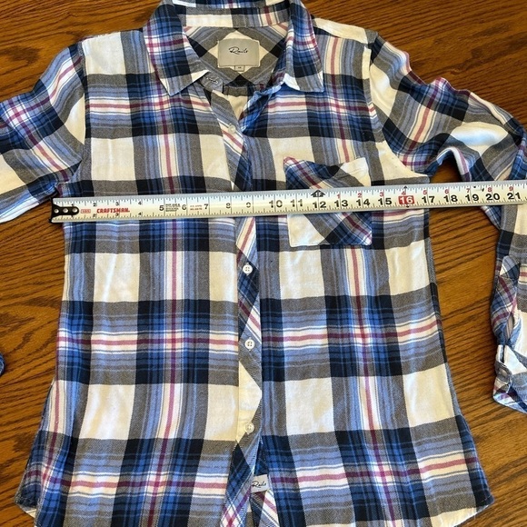 Rails Revolve Women’s XS Button Down Hunter Plaid Flannel Ivory Bluebell - Picture 2 of 10